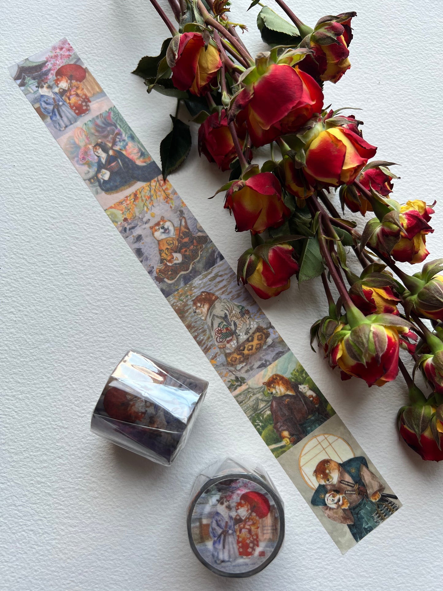 Kimono Shiba Inu splendour, Watercolour painting washi tape