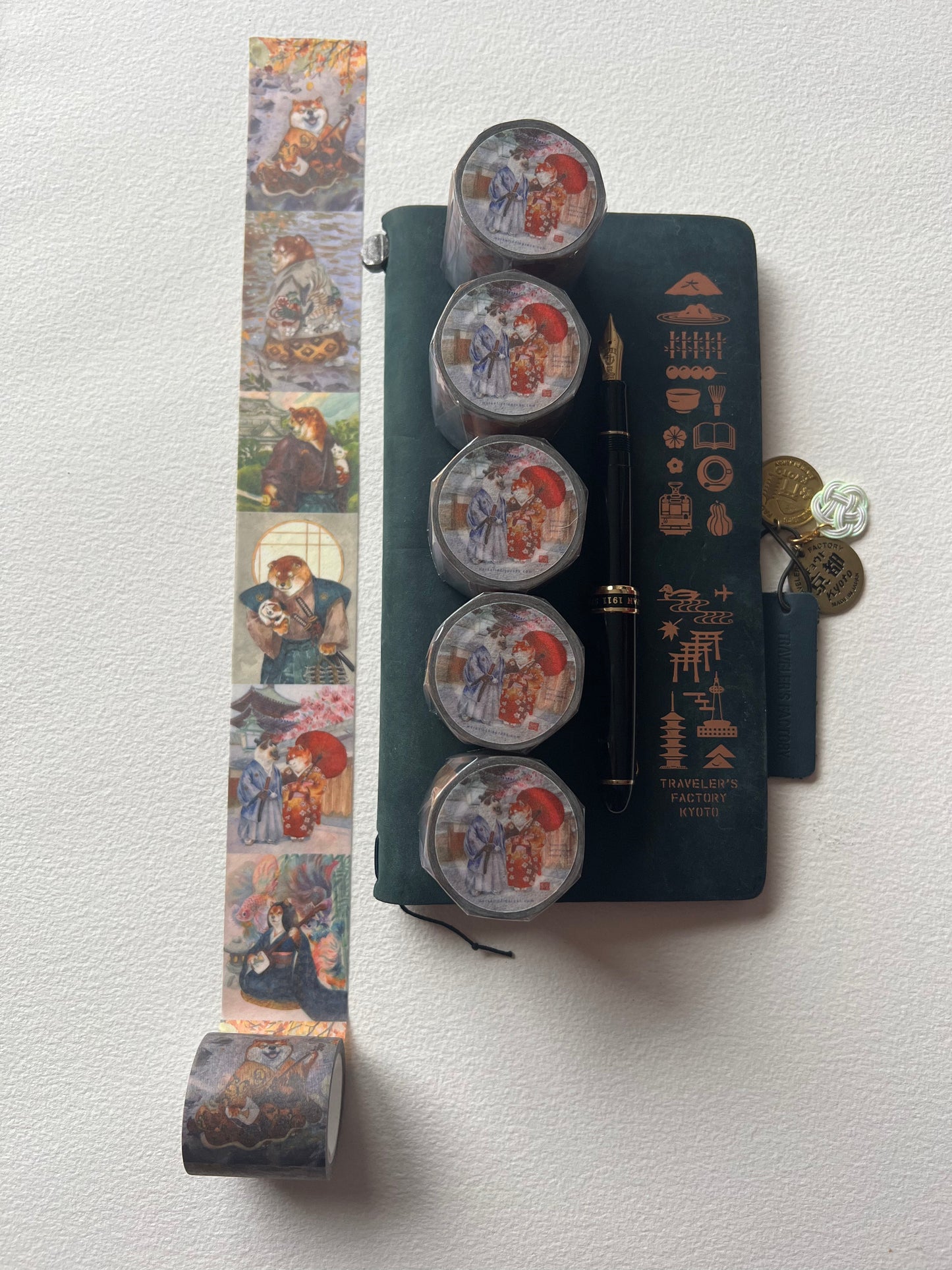 Kimono Shiba Inu splendour, Watercolour painting washi tape