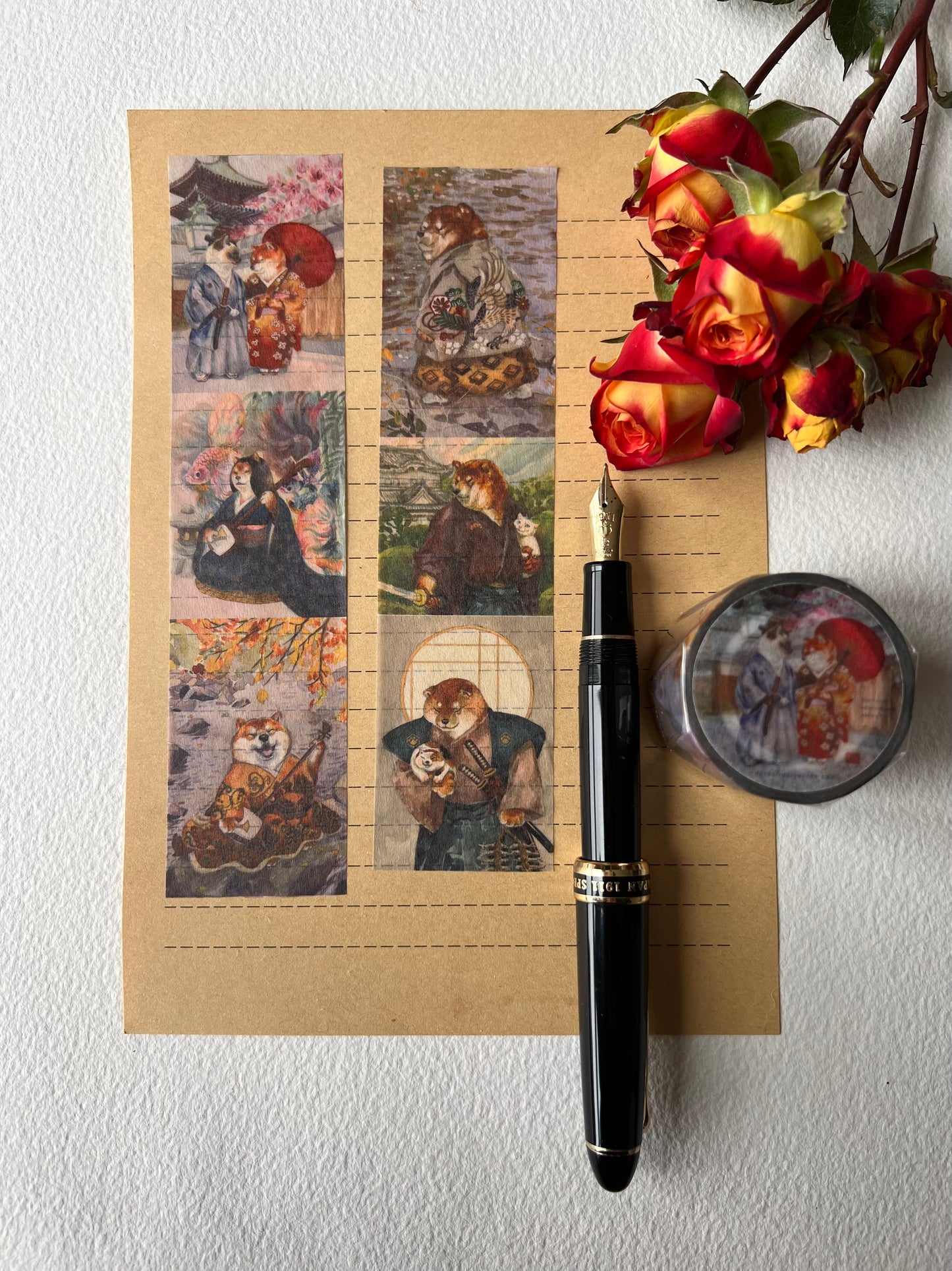 Kimono Shiba Inu splendour, Watercolour painting washi tape