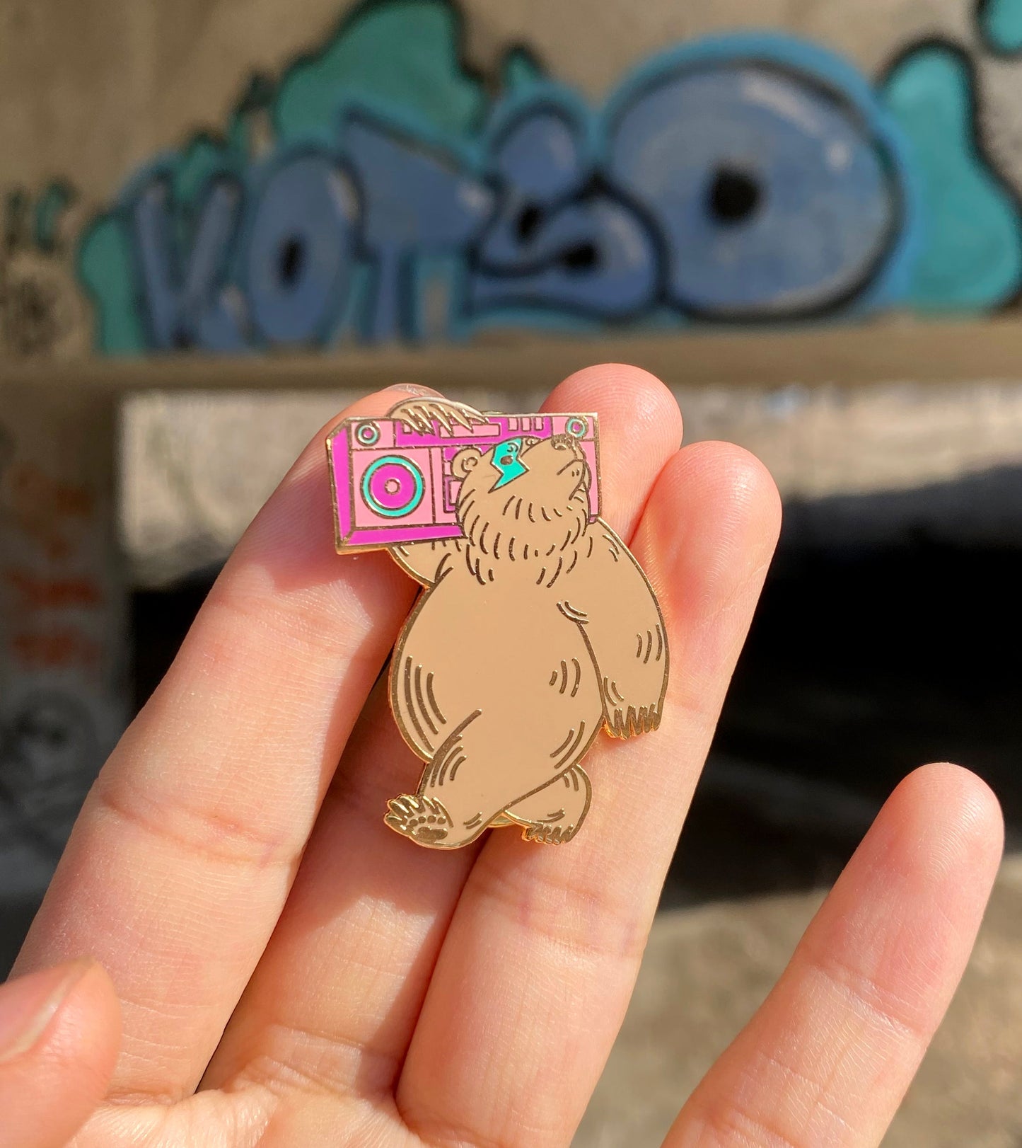 Boombox Bear Enamel Pin