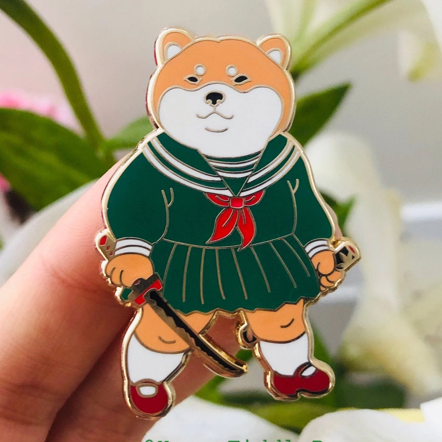 Shiba Japanese School Girl Enamel Pin
